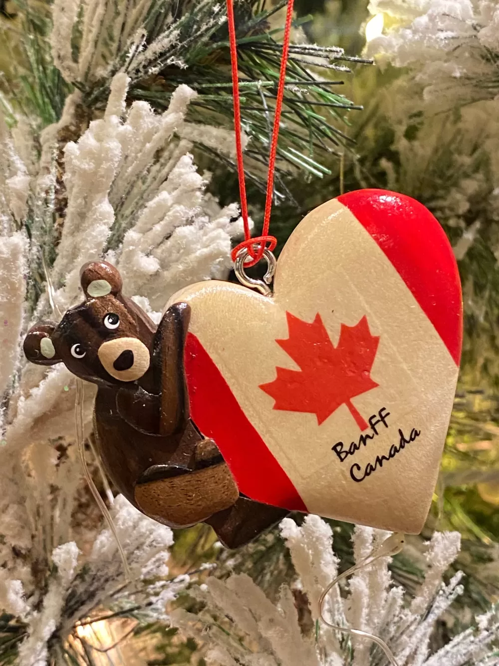 The Spirit of Christmas Banff And Canadiana>Bear With Canada Heart Ornament