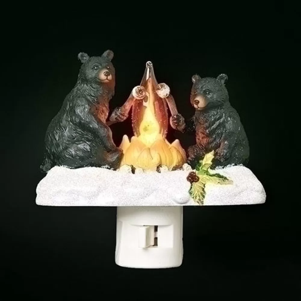 The Spirit of Christmas Night Lights>Black Bears By Fire Night Light