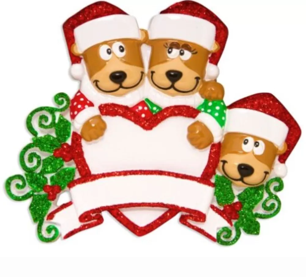 The Spirit of Christmas Personalization>Brown Bear Family With Heart Family Of 3